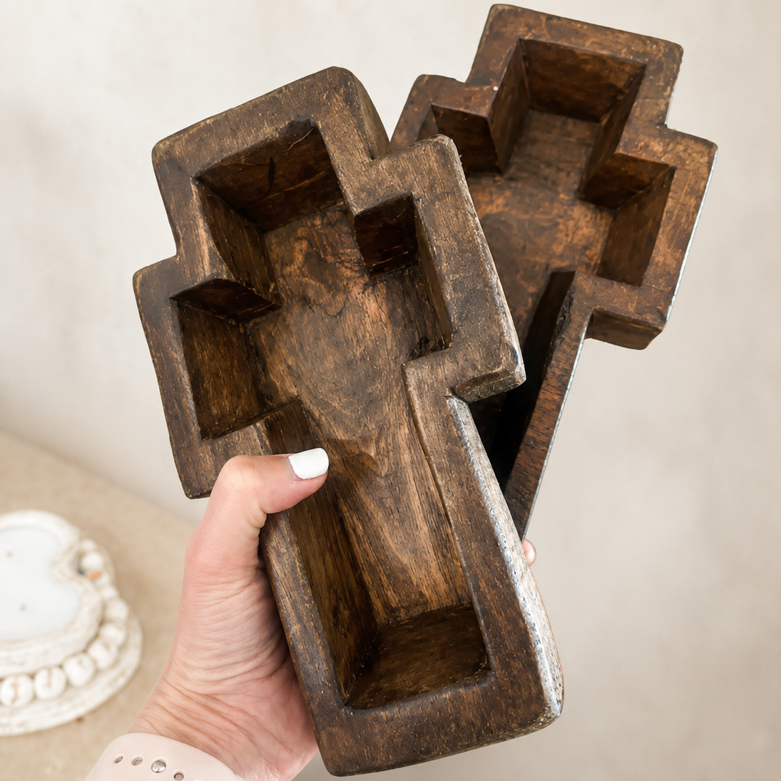 Petite Wooden Cross Dough Bowl Candle