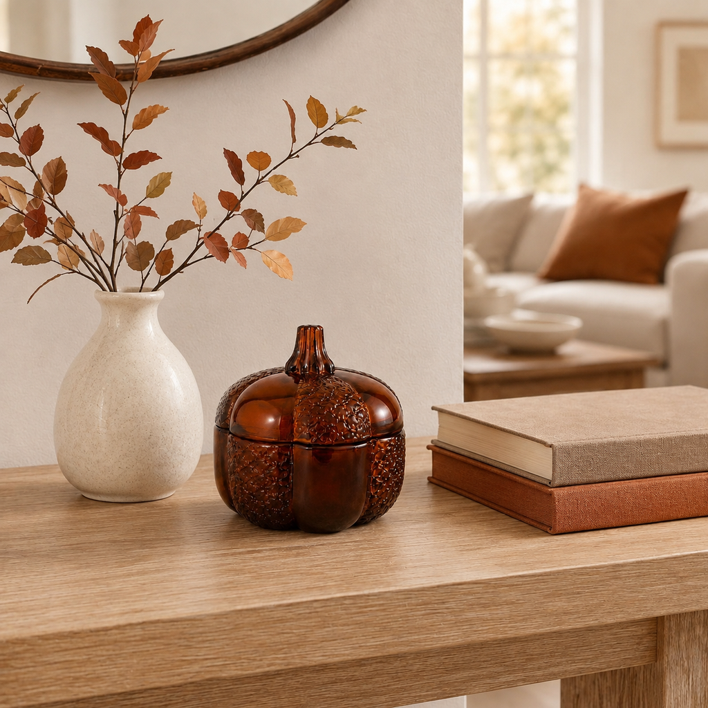 Amber Glass Pumpkin Candle